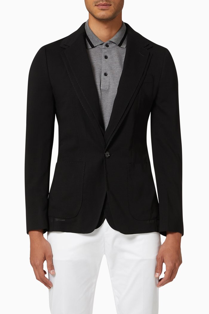 

Jacket with Double Lapels in Wool Gauze, Black