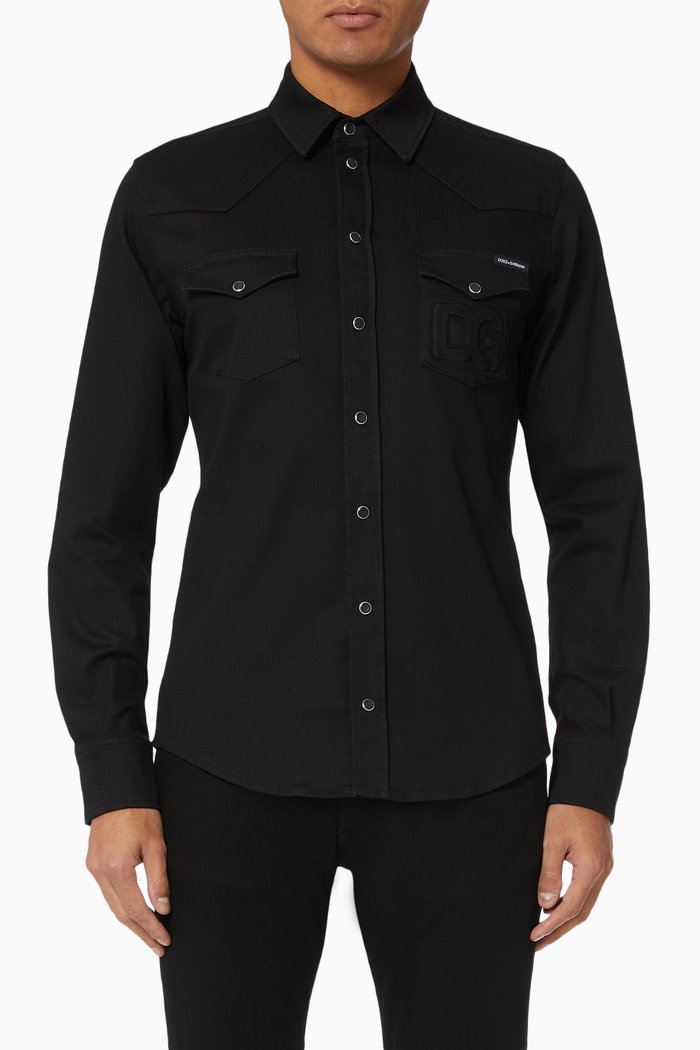 

Logo Stretch Denim Shirt, Black