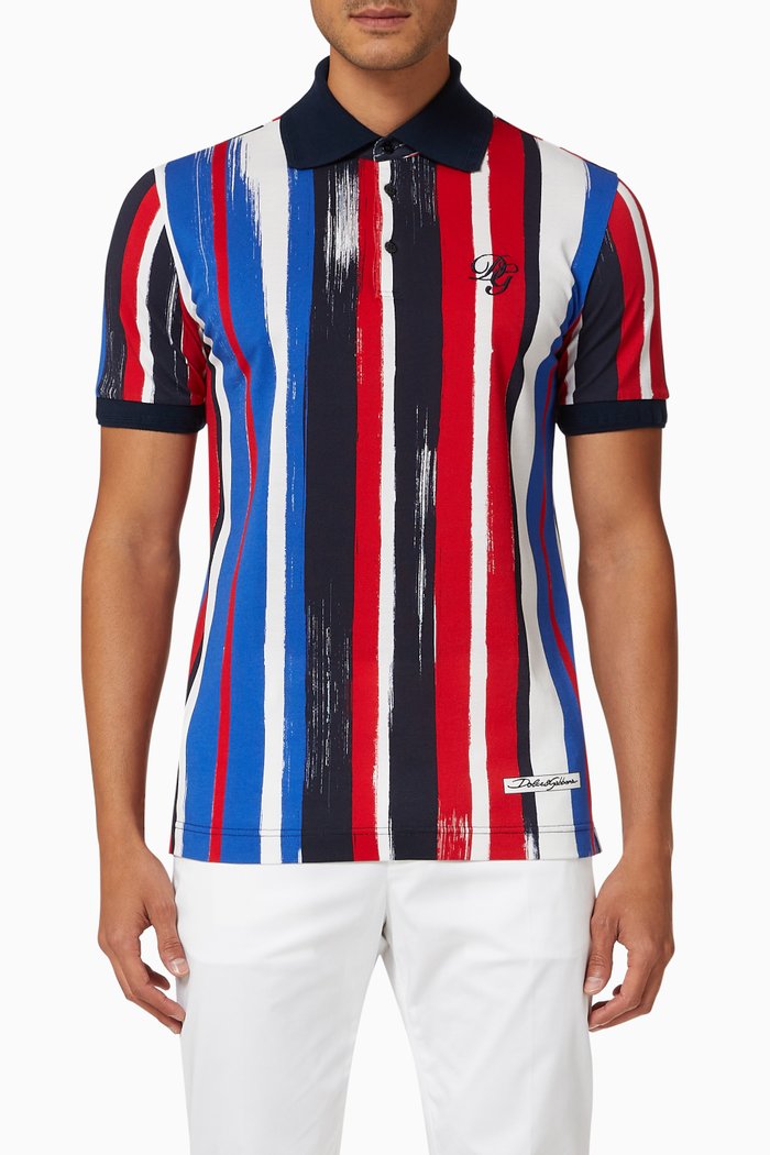 

DG Polo Shirt in Brushstroke-print Cotton Piqué, Red