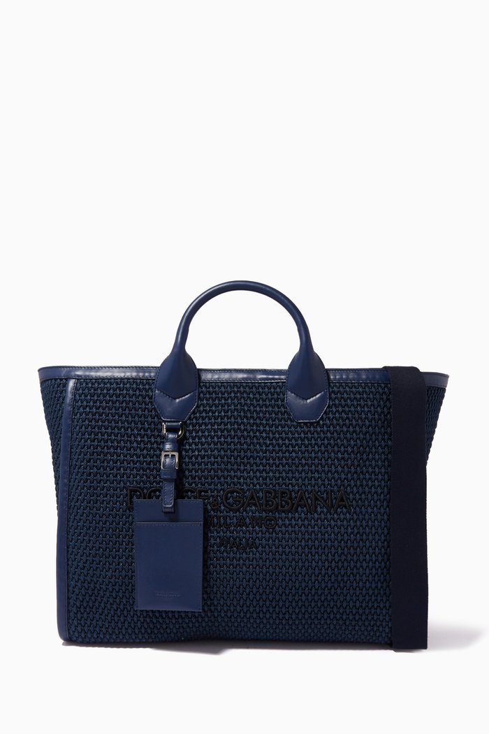 

Woven Cotton Rope Tote with Logo Embroidery, Blue