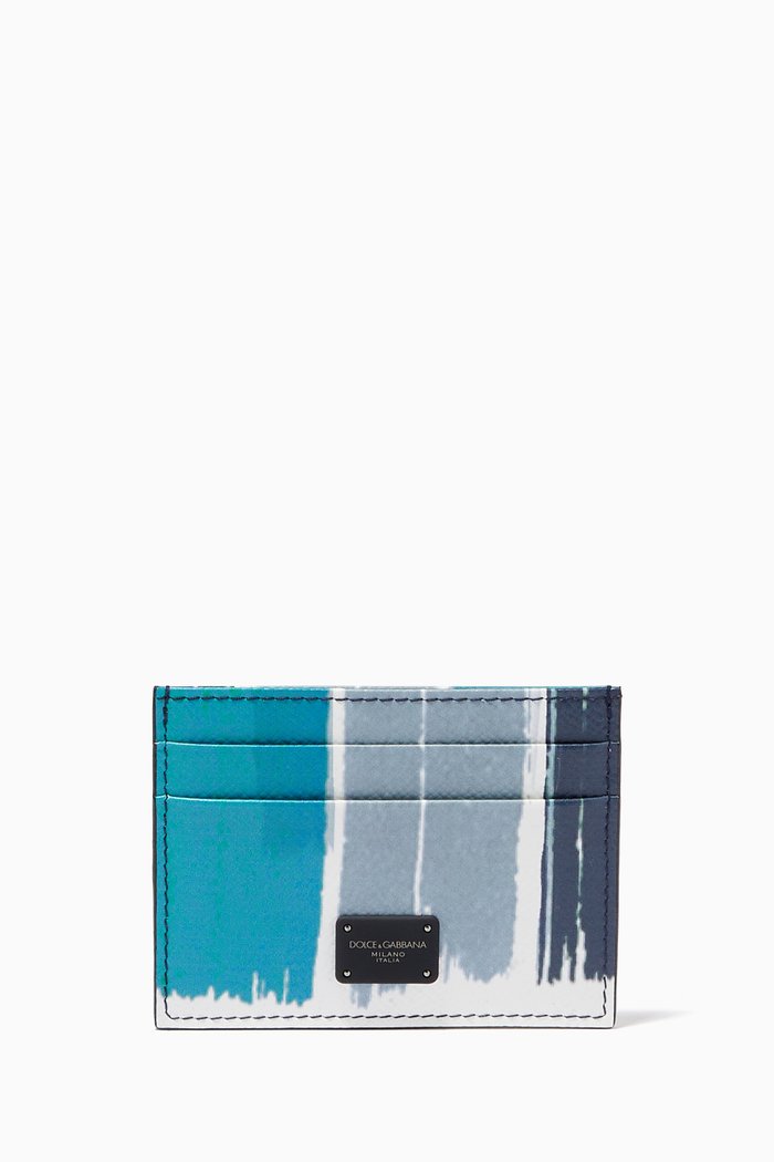 

Card Holder in Stripes Dauphine Leather, Blue