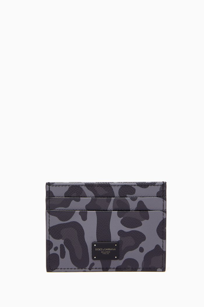 

Card Holder in Leopard Dauphine Leather, Grey