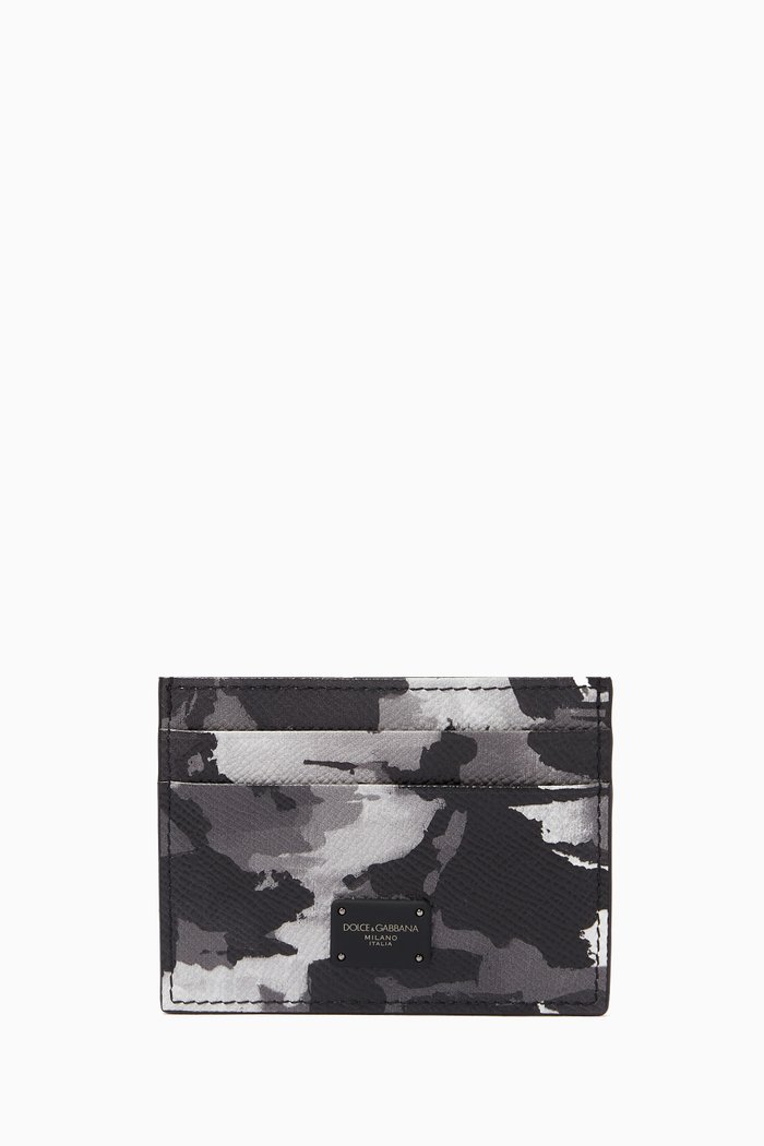 

Card Holder in Camouflage Dauphine Leather, Grey