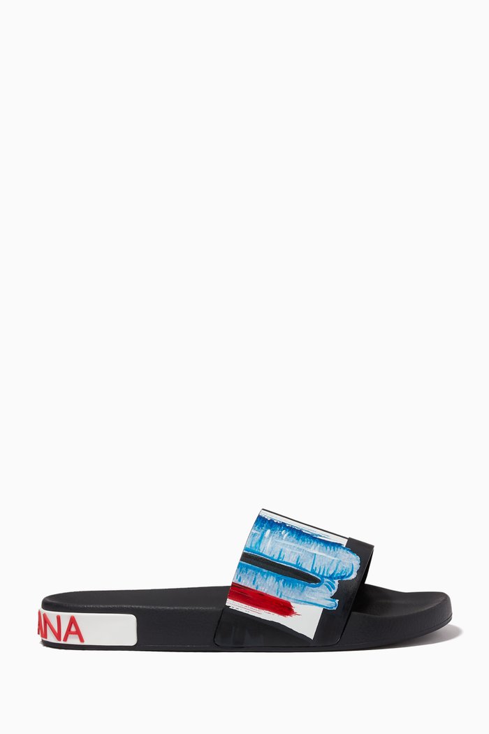 

Sliders with Brushstroke Print in Rubber, Blue