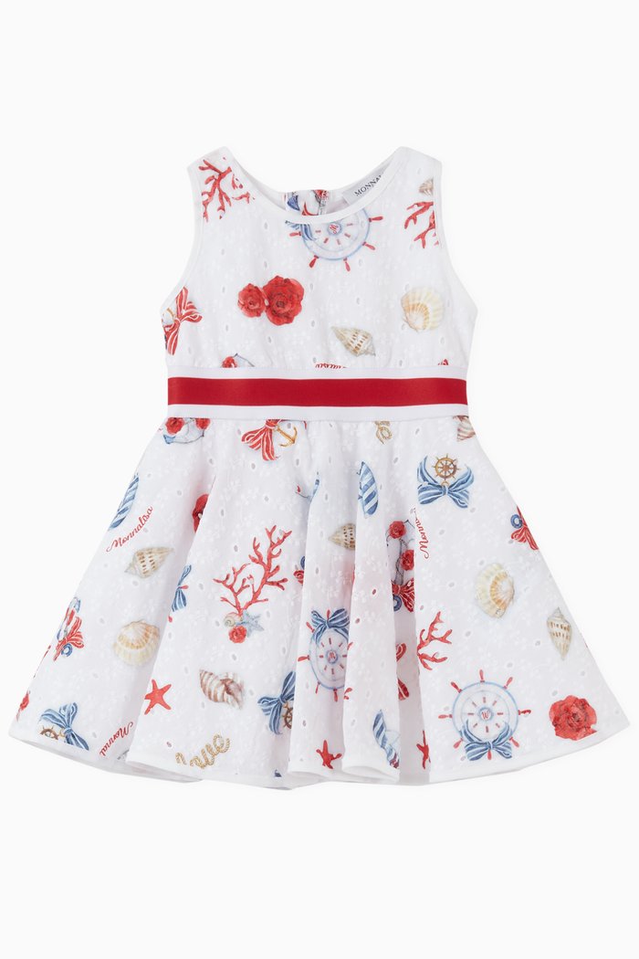 

Printed Broderie Anglaise Dress in Cotton, White