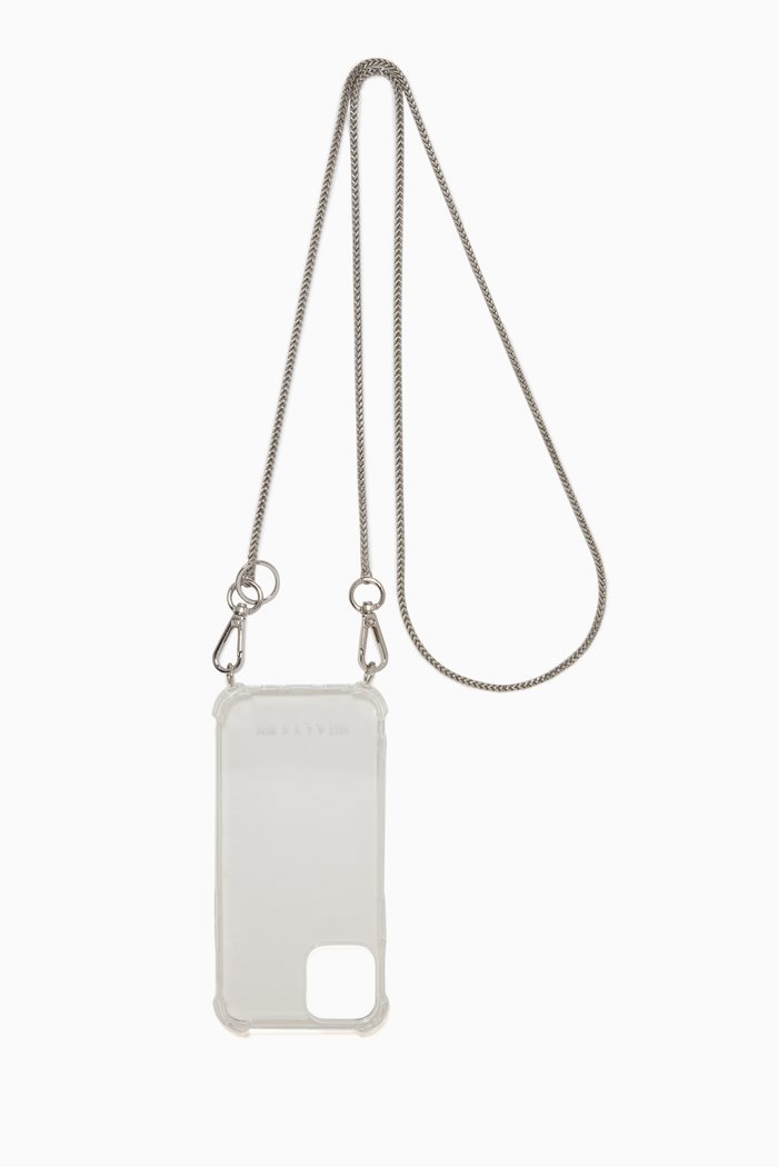 

iPhone 12 Case with Cubix Chain Strap in PU & Metal, Silver