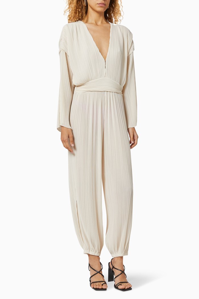 

Amina Micro-Pleated Chiffon Jumpsuit, White