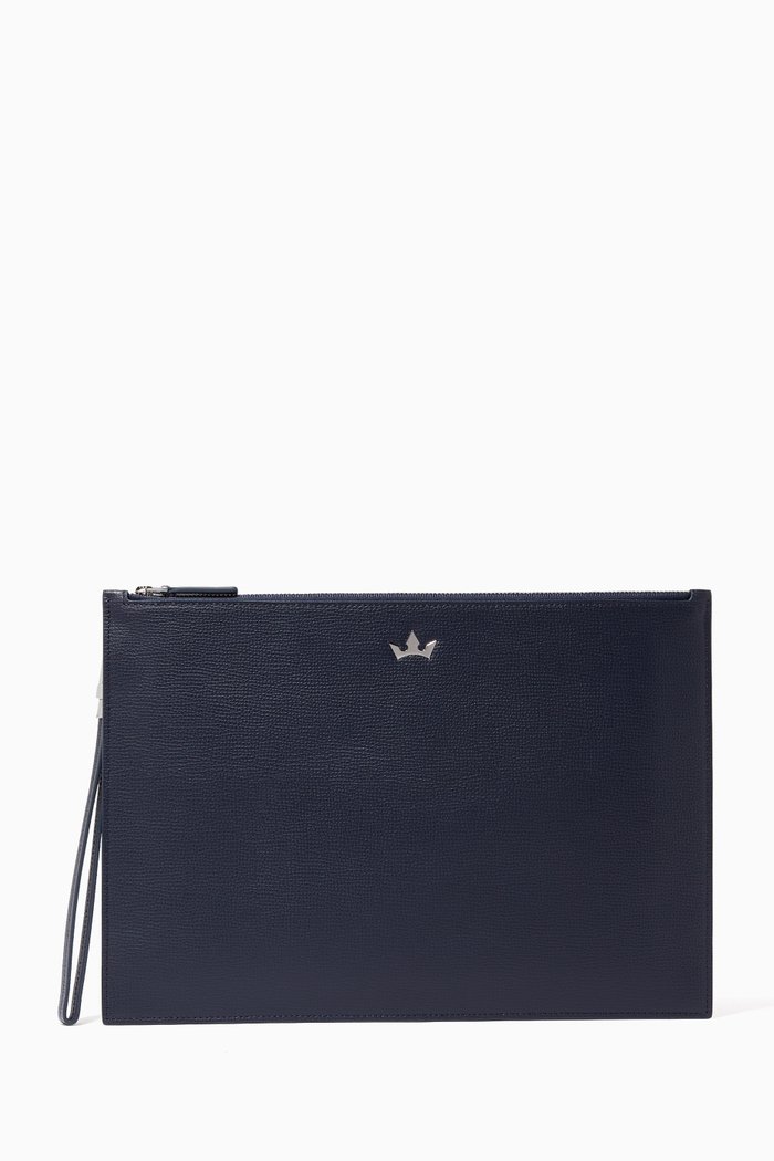 Award Medium Pouch in Italian Leather, Blue