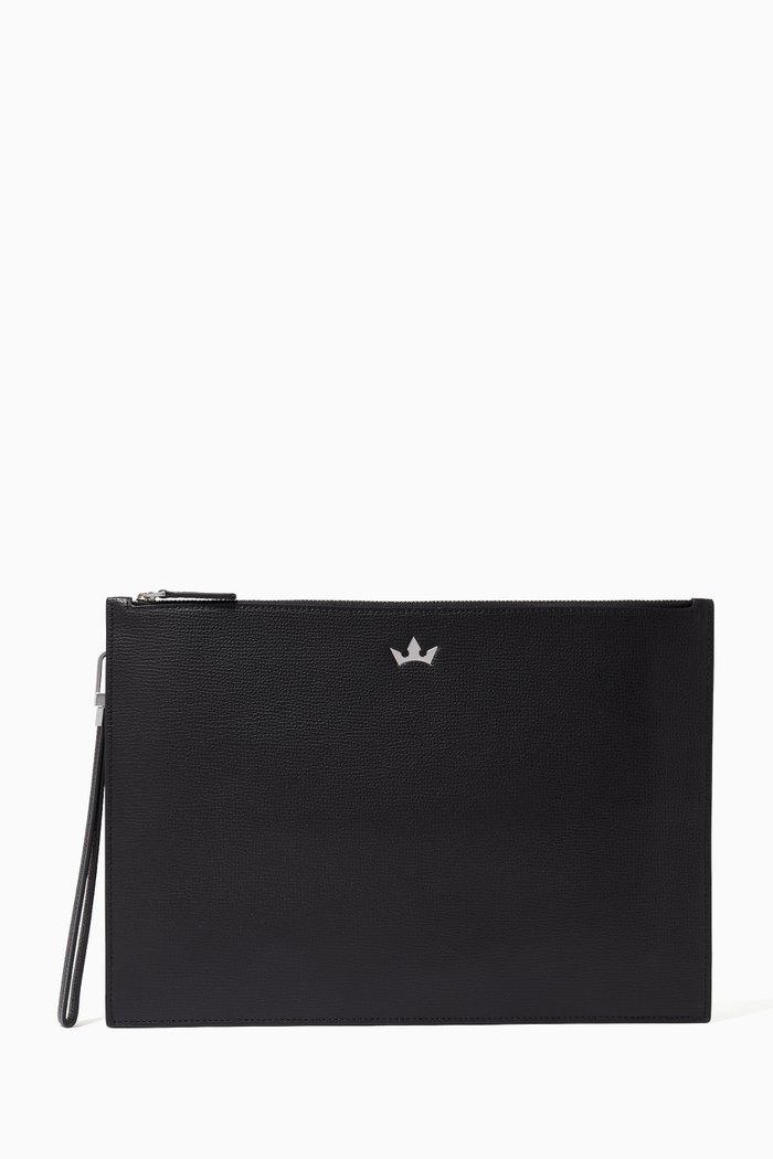 Award Medium Pouch in Italian Leather, Black