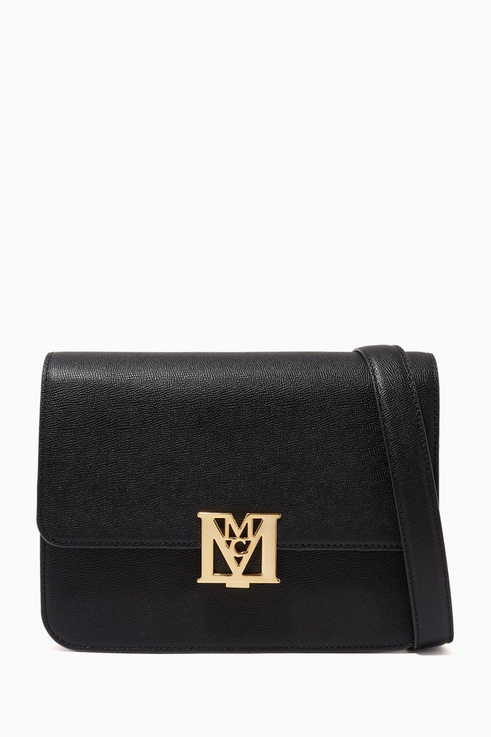 

Small Mena Shoulder Bag in Leather & Visetos, Black