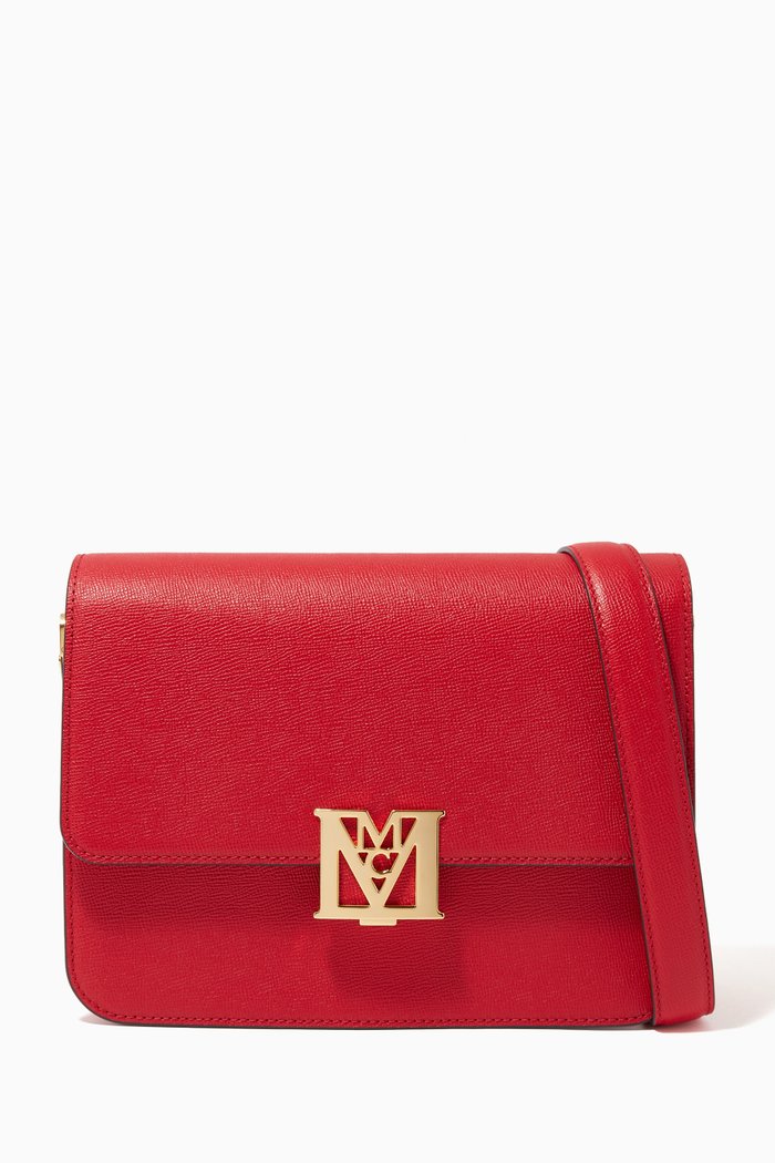 

Small Mena Shoulder Bag in Leather & Visetos, Red