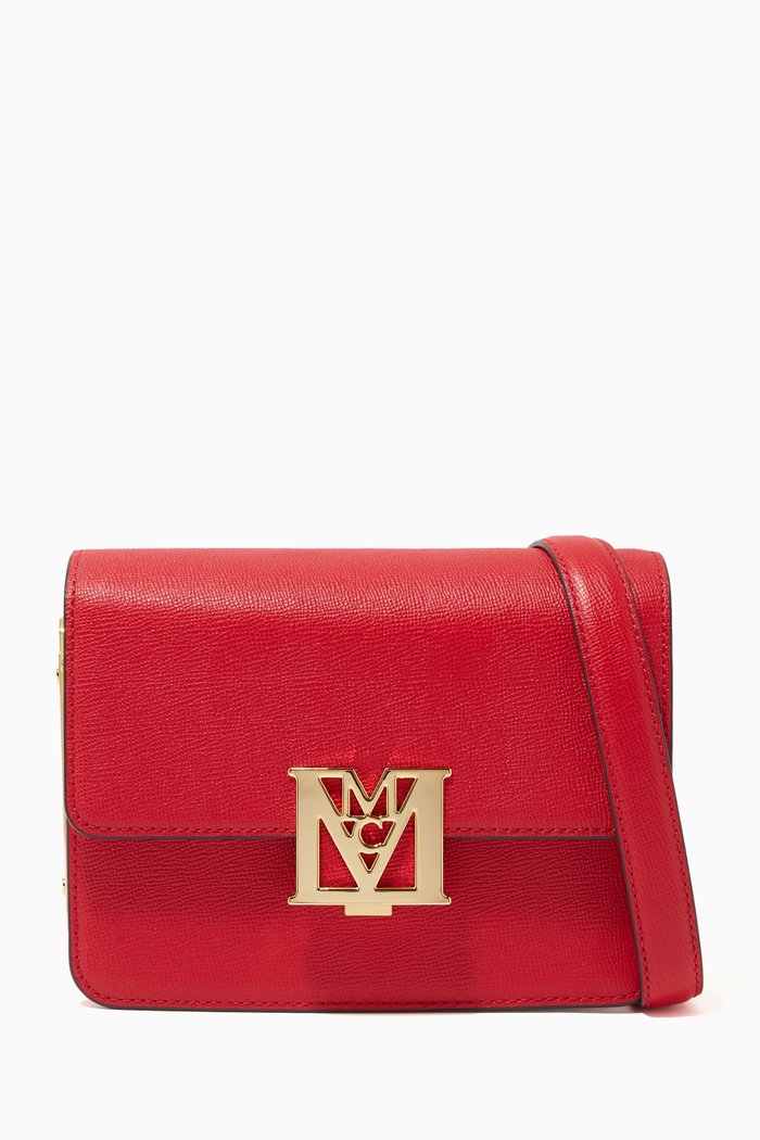 

Mini Mena Shoulder Bag in Leather & Visetos, Red