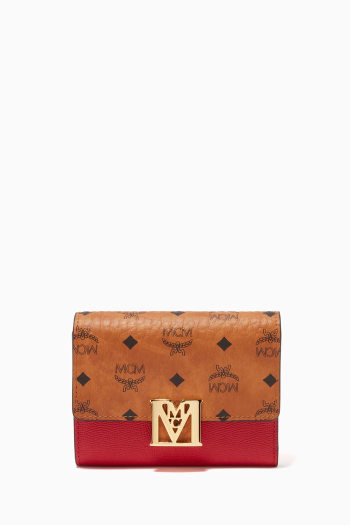 

Small Mena Wallet in Visetos & Leather, Red