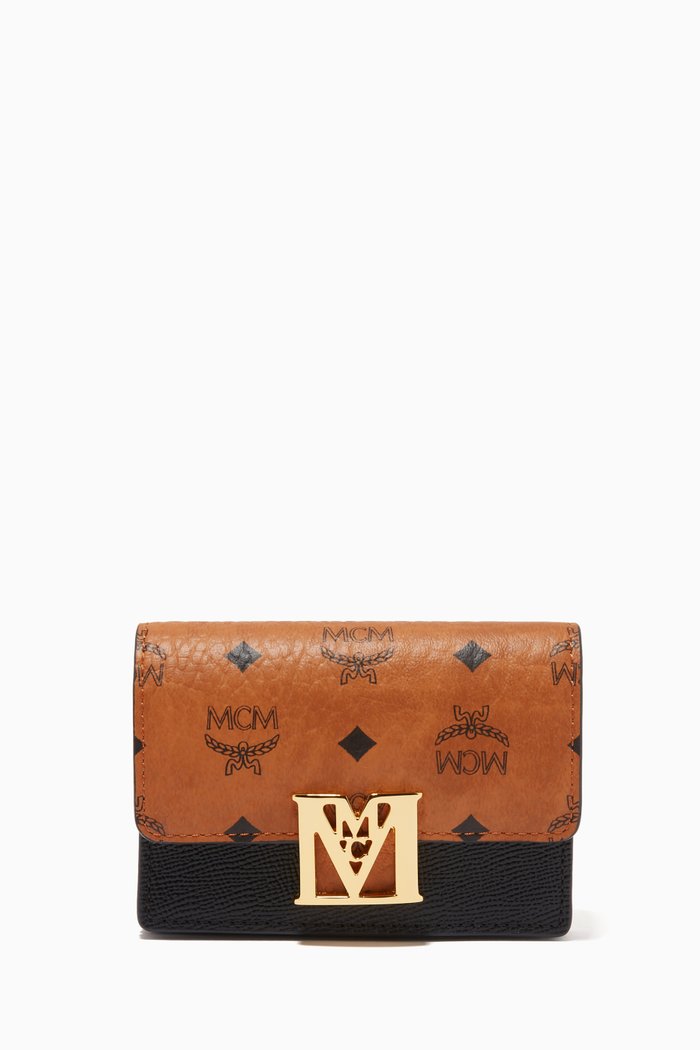 

Mini Mena Accordion Card Holder in Visetos & Leather, Black