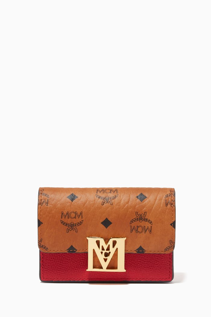 

Mini Mena Accordion Card Holder in Visetos & Leather, Red