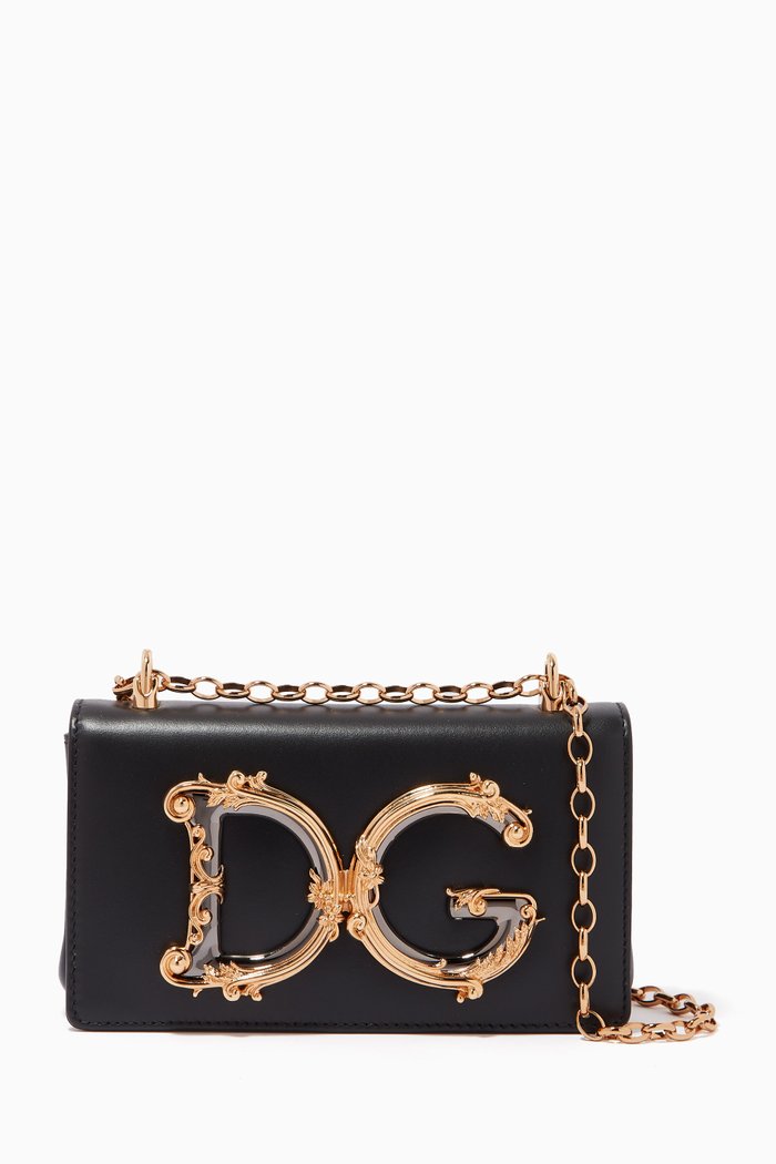 

DG Girls Phone Bag in Leather, Black
