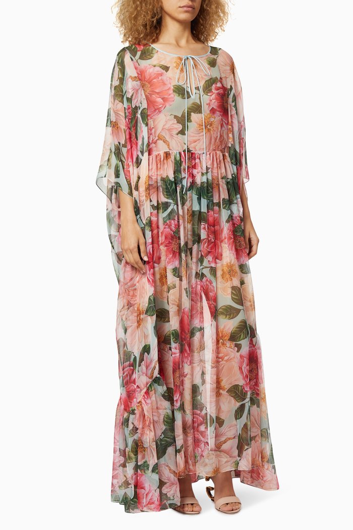 

Camellia Silk Chiffon Kaftan, Blue