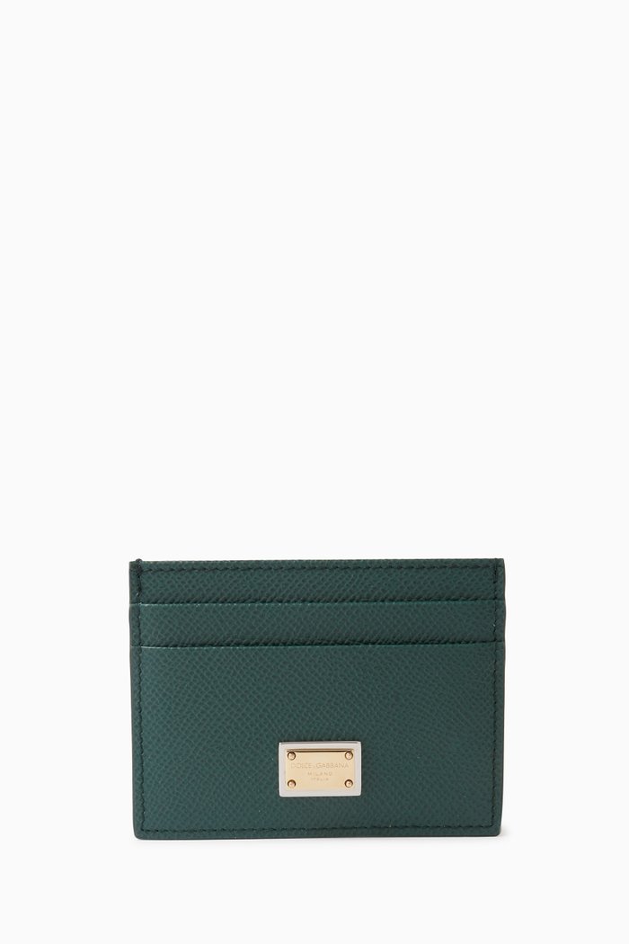 DG Card Case in Dauphine Leather, Green