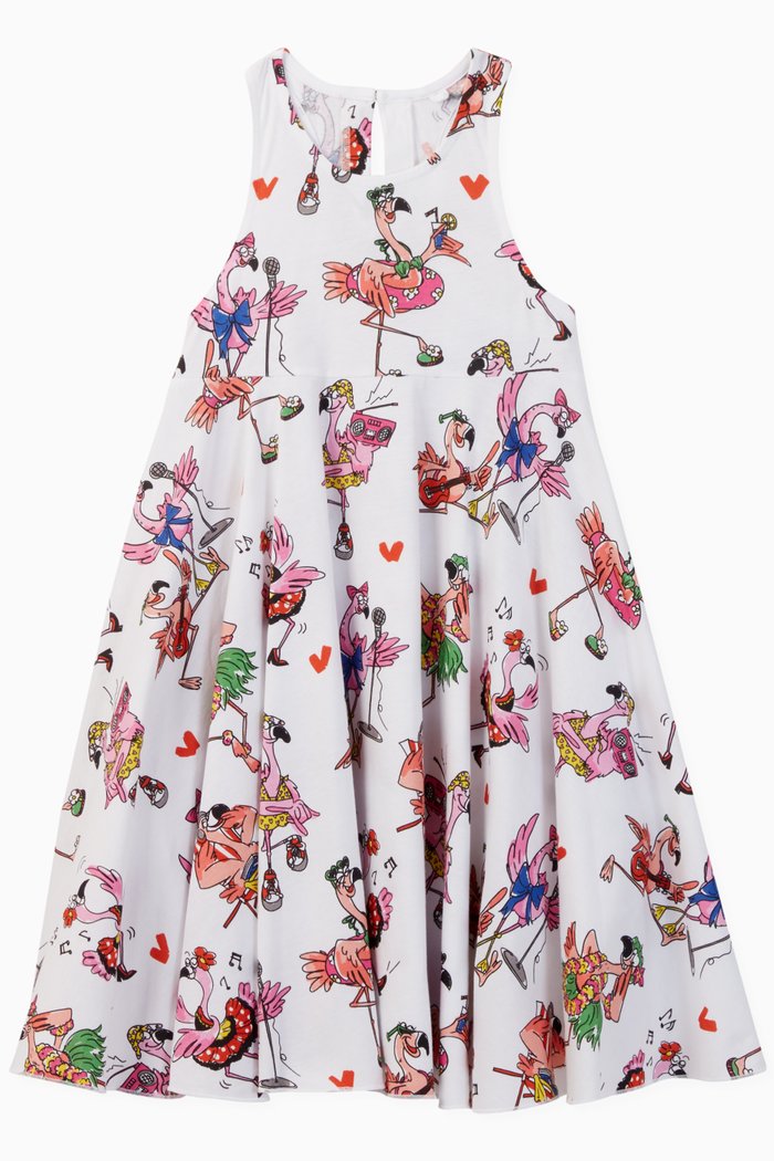 

Flamingo Party Organic Cotton Dress, White