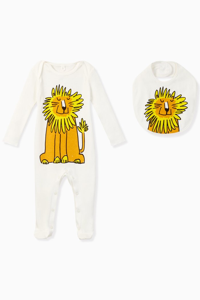 

Lion Organic Cotton Babygrow and Bib Set, White