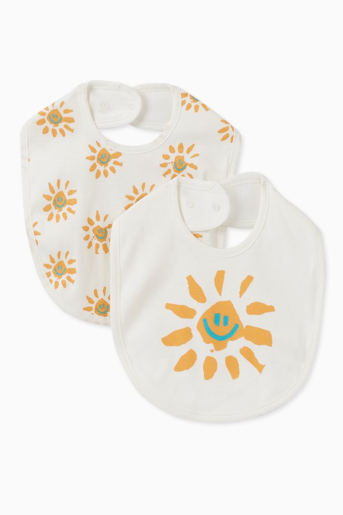 

Happy Sun Bib, Set of 2, White