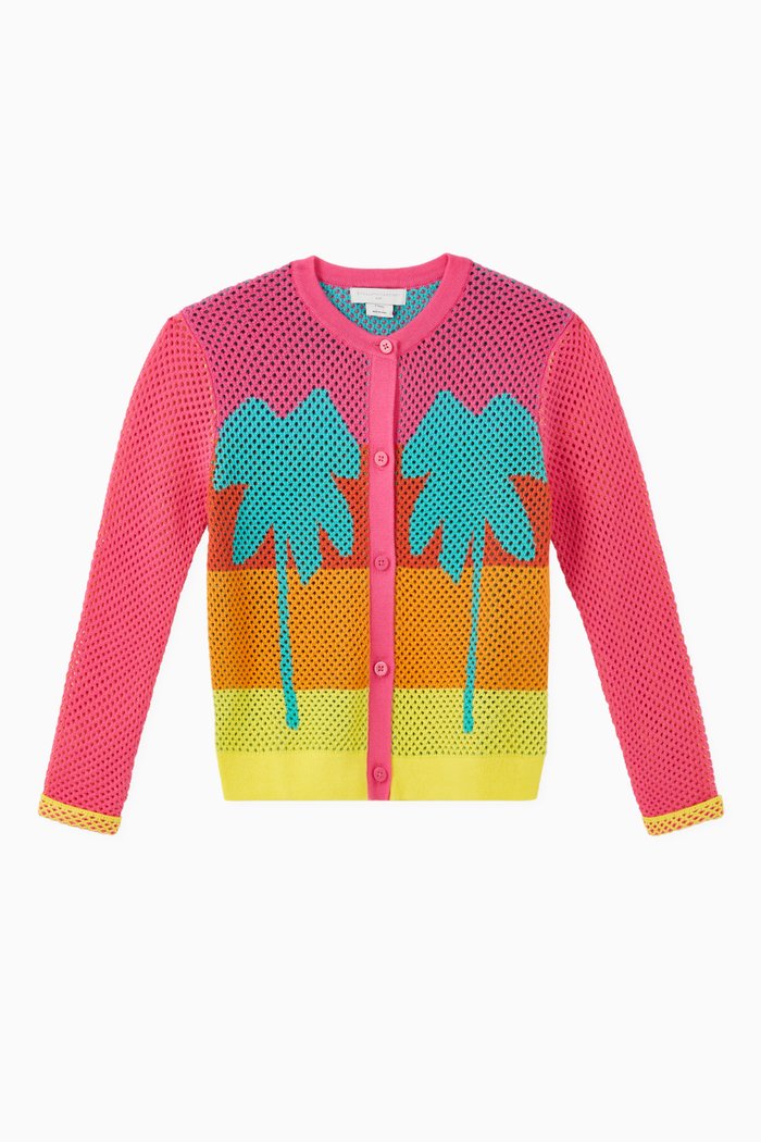 

Intarsia Mesh Knit Organic Cotton Cardigan, Multicolour