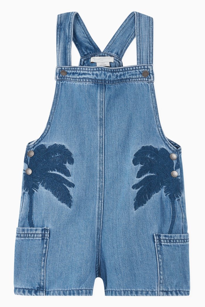 

Embroidered Palms Denim Dungaree, Blue