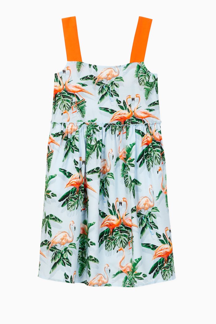 Painty Flamingo Viscose Dress, Multicolour