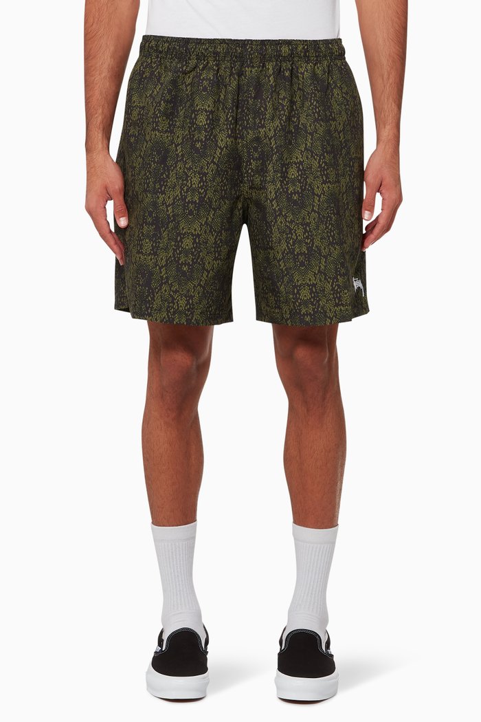 

Snakeskin Nylon Water Shorts, Green