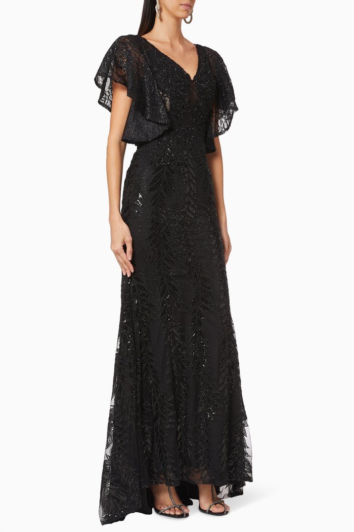 

Sequins Lace Gown, Black