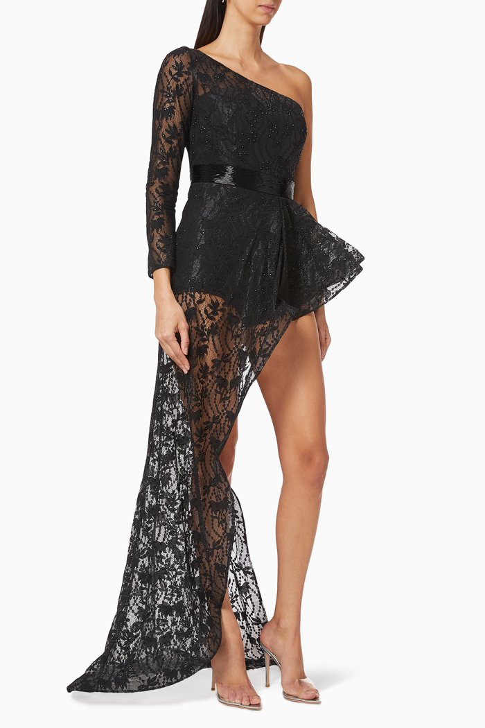 

One Shoulder Lace Dress, Black