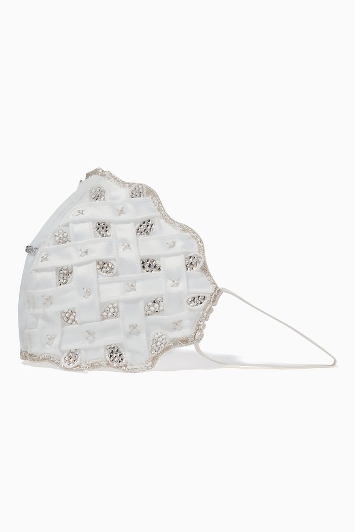 

Spanish Satin Face Mask with Swarovski Crystals, White