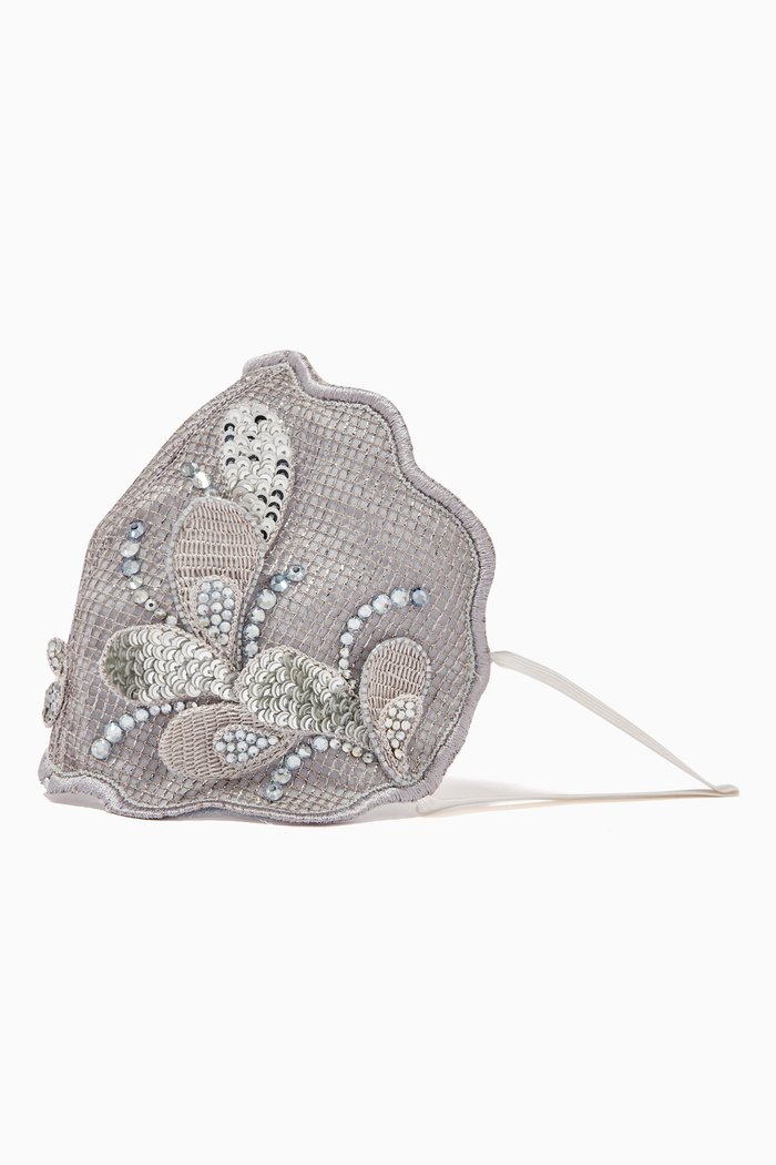 

Italian Tulle Face Mask with Swarovski Crystals, Grey