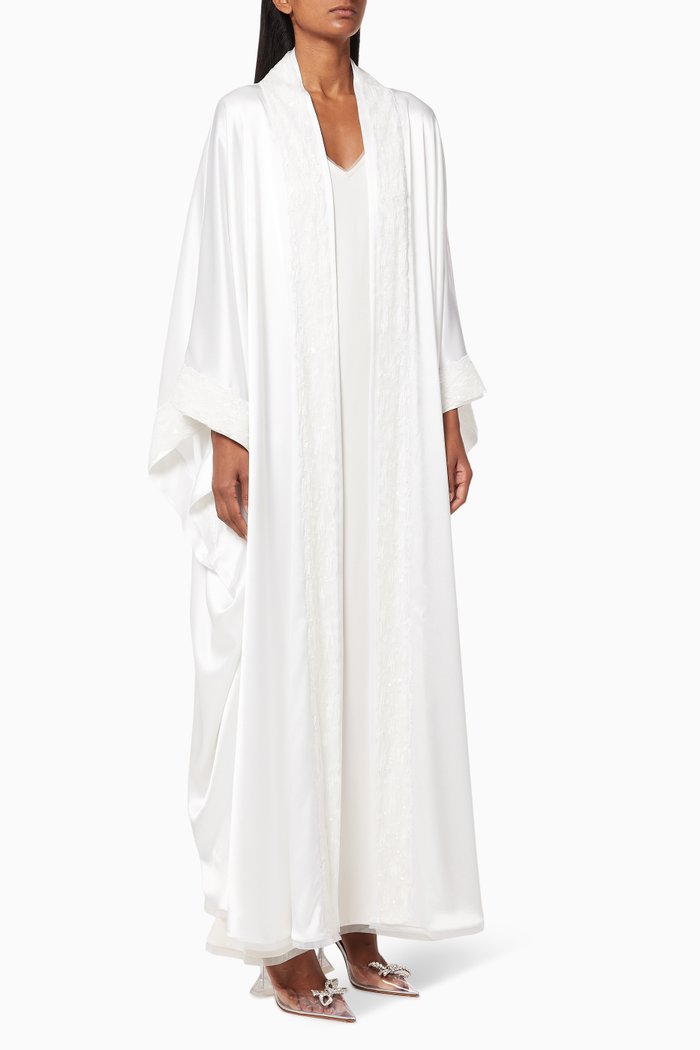 

Spanish Satin Lace Abaya, White