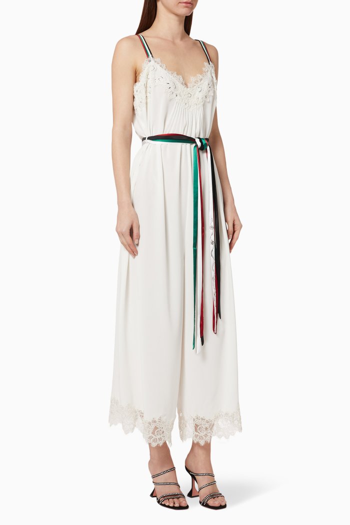 

Spanish Crepe Jumpsuit with Swarovski Crystal, White