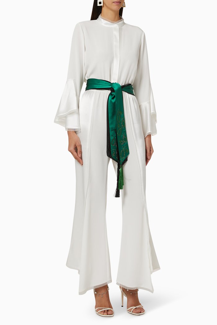 

Spanish Satin Jumpsuit with Swarovski Crystal, White