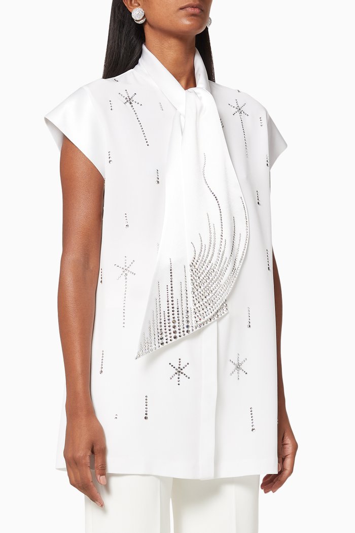 

Spanish Satin Blouse with Swarovski Crystal, White