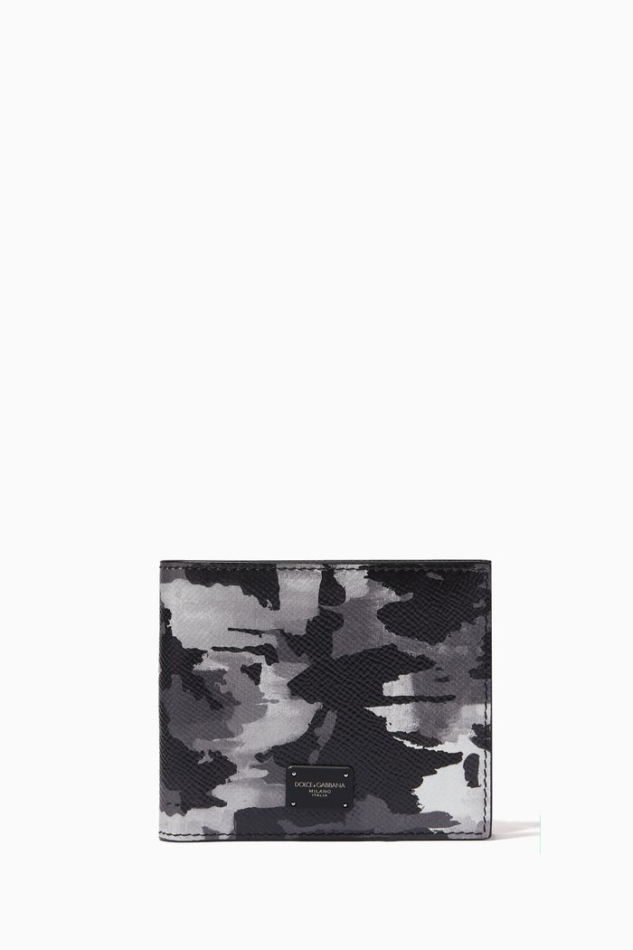 

Bifold Wallet in Camouflage Dauphine Leather, Grey