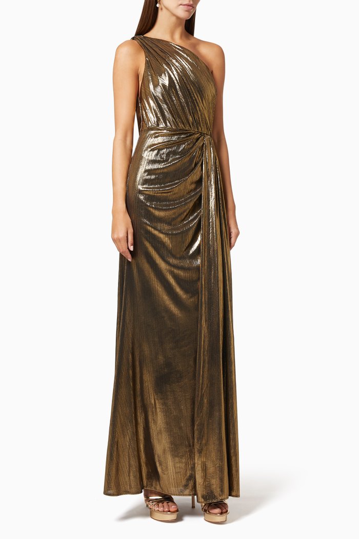 

Metallic Ruched Gown, Gold