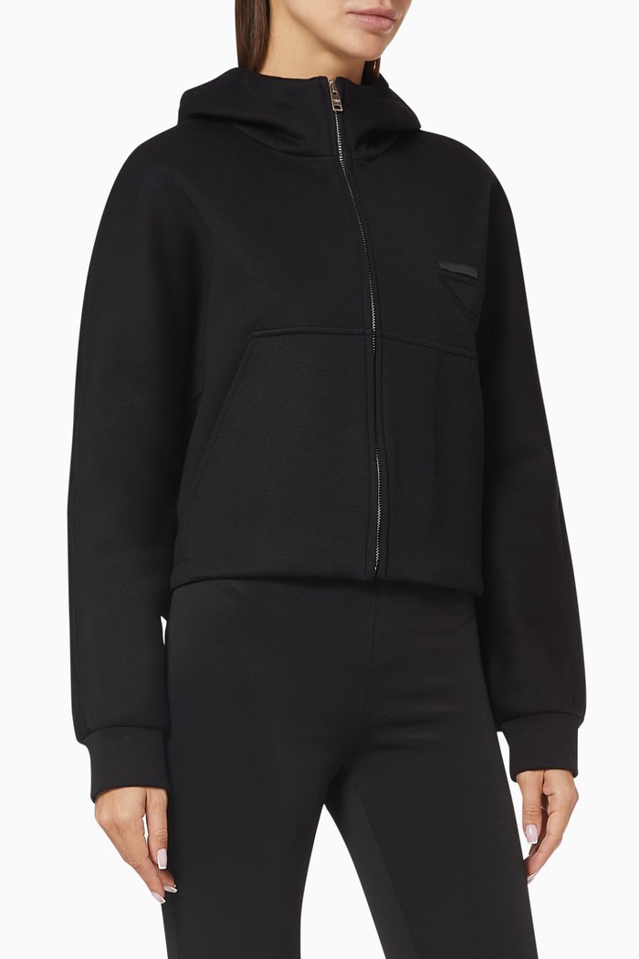 

Technical Cotton Cropped Hoodie, Black