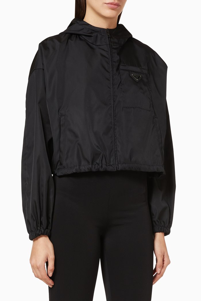 

Triangle Logo Recycled Nylon Cropped Jacket, Black