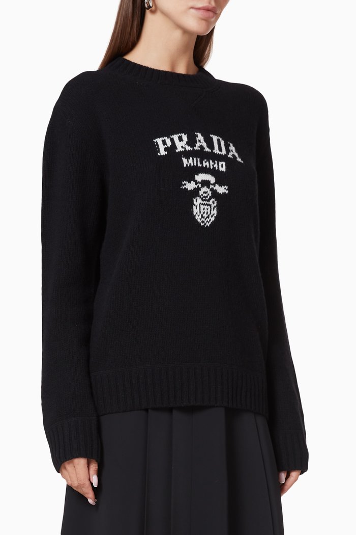 

Logo Cashmere-Wool Crewneck Sweater, Black