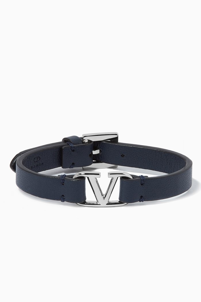 

Valentino Garavani VLOGO Bracelet in Leather, Blue