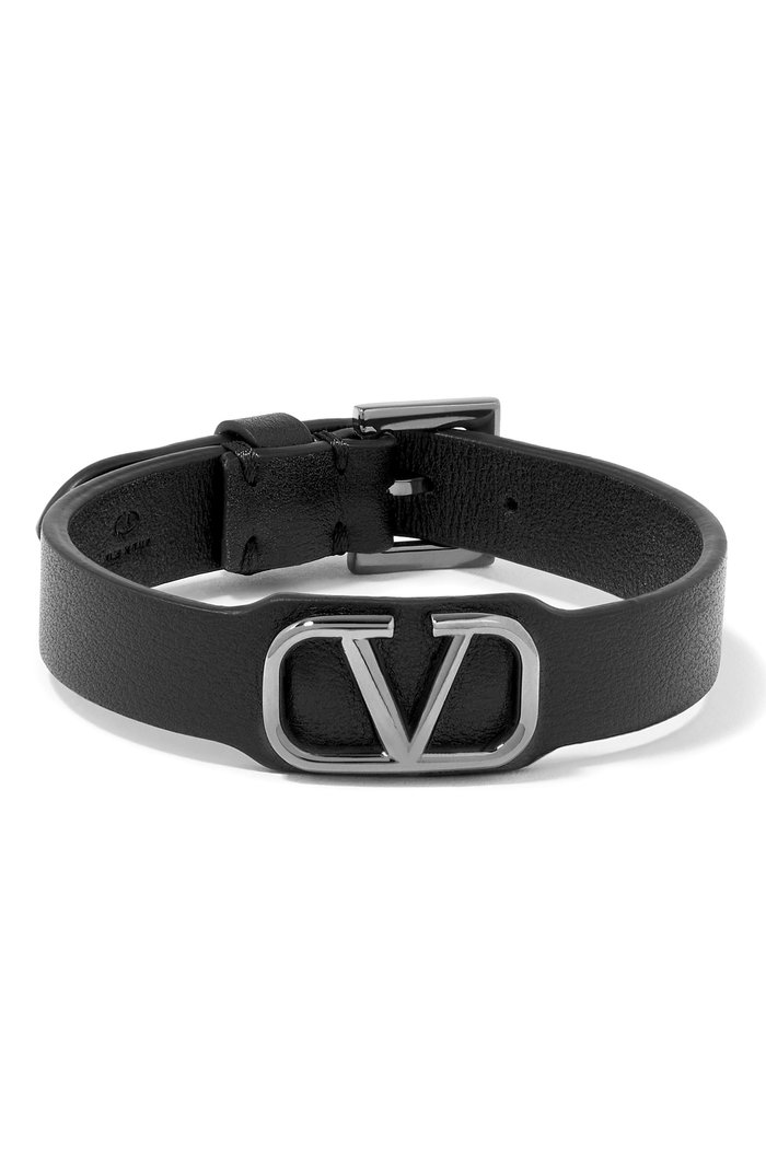 Valentino Garavani VLOGO Bracelet in Leather, Black
