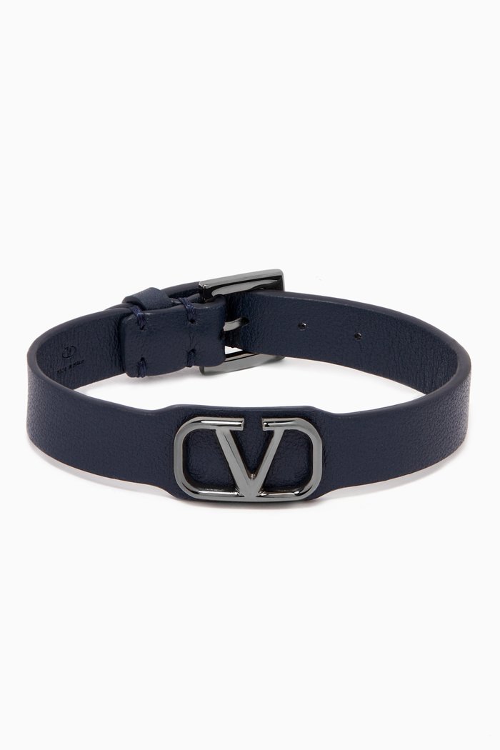 

Valentino Garavani VLOGO Bracelet in Leather, Blue