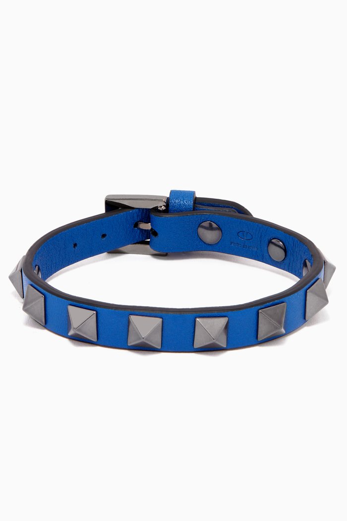 

Valentino Garavani Rockstud Bracelet in Leather, Blue