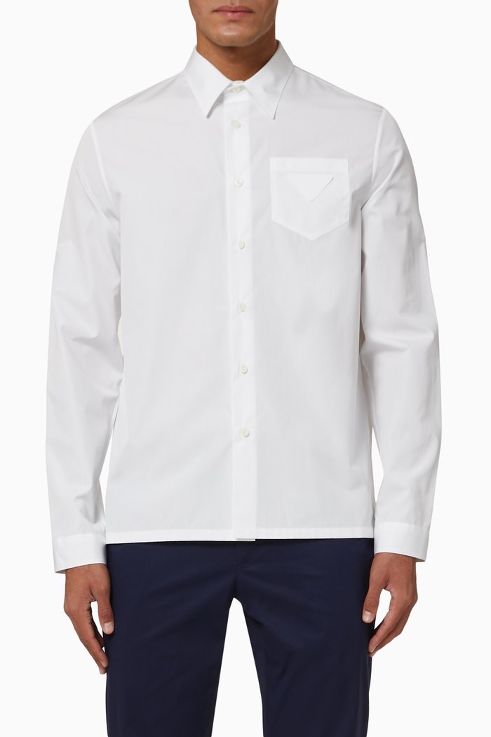 

Triangle Logo Cotton Poplin Shirt, White
