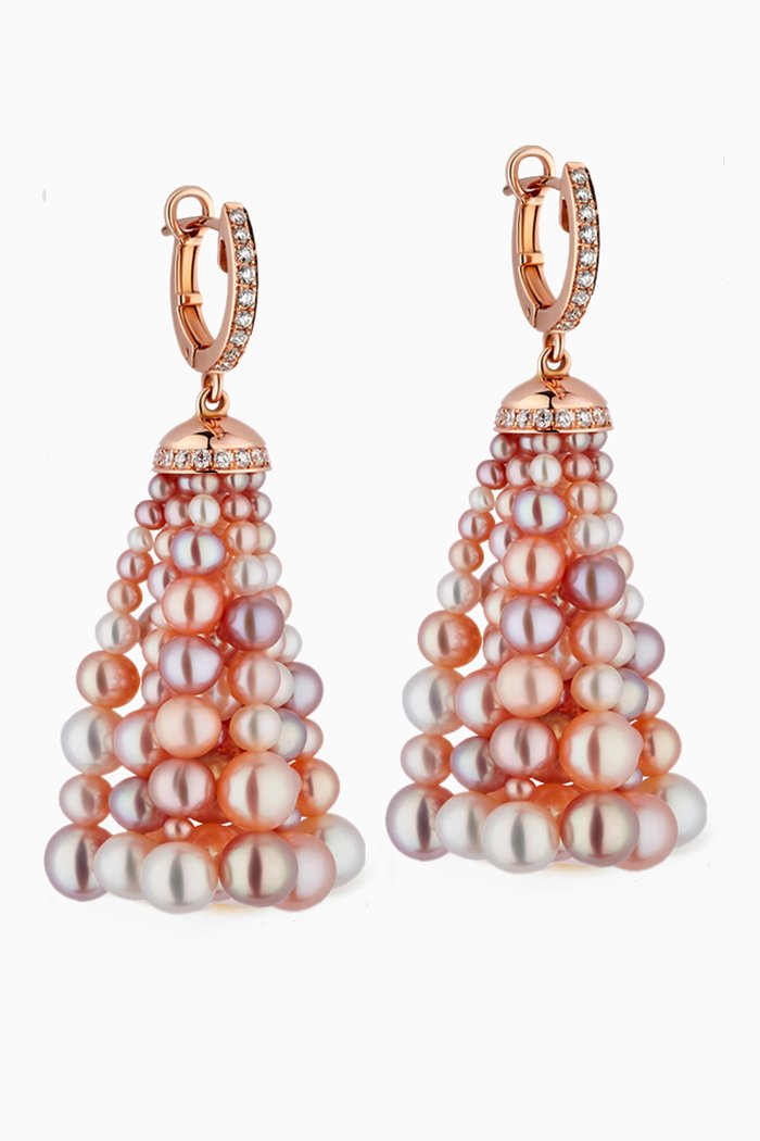Bahar Diamond Earrings with Pearls in 18kt Rose Gold, Small