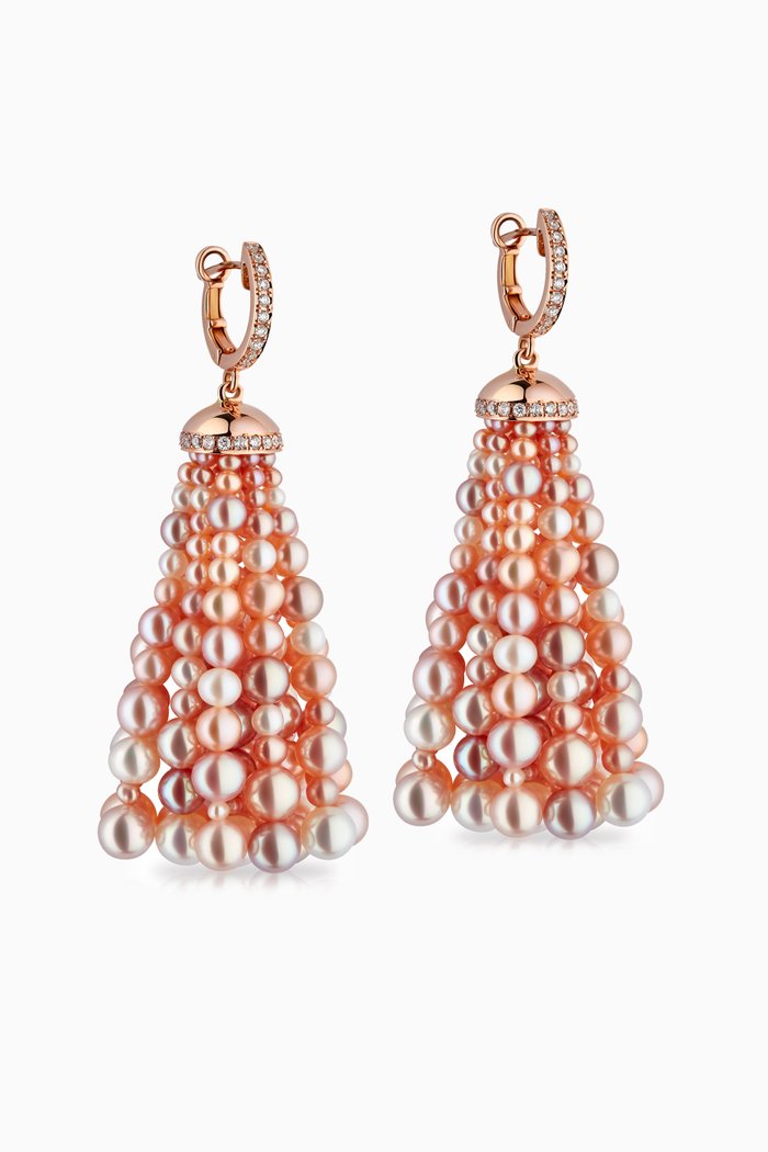 

Bahar Diamond Earrings with Pearls in 18kt Rose Gold, Large