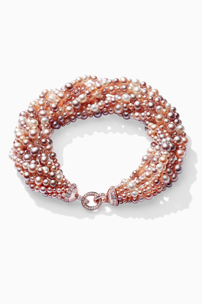 

Bahar Diamond Lock Bracelet with Pearls in 18kt Rose Gold